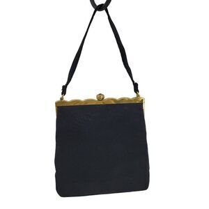 Vintage 60s Formal Evening Bag Black Gold Scalloped Trim Push‎ Lock Clasp USA